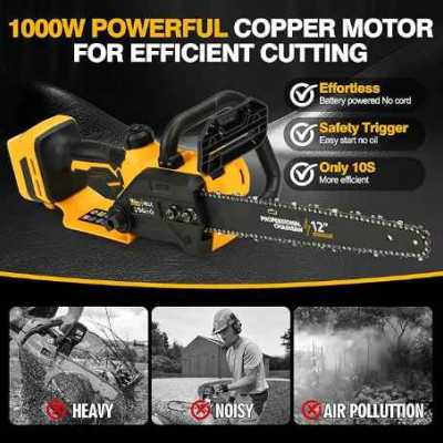 Brushless Electric Chainsaw 12" Cordless Tool Only for Dewalt 20V/60V Battery